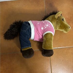 Build-A-Bear Brown Plush Horse with Denim pants & adorable top. Excellent cond